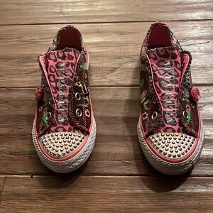 Sketchers Tattoo Love Bling No Tie Flowers Pink Slip On Sneakers